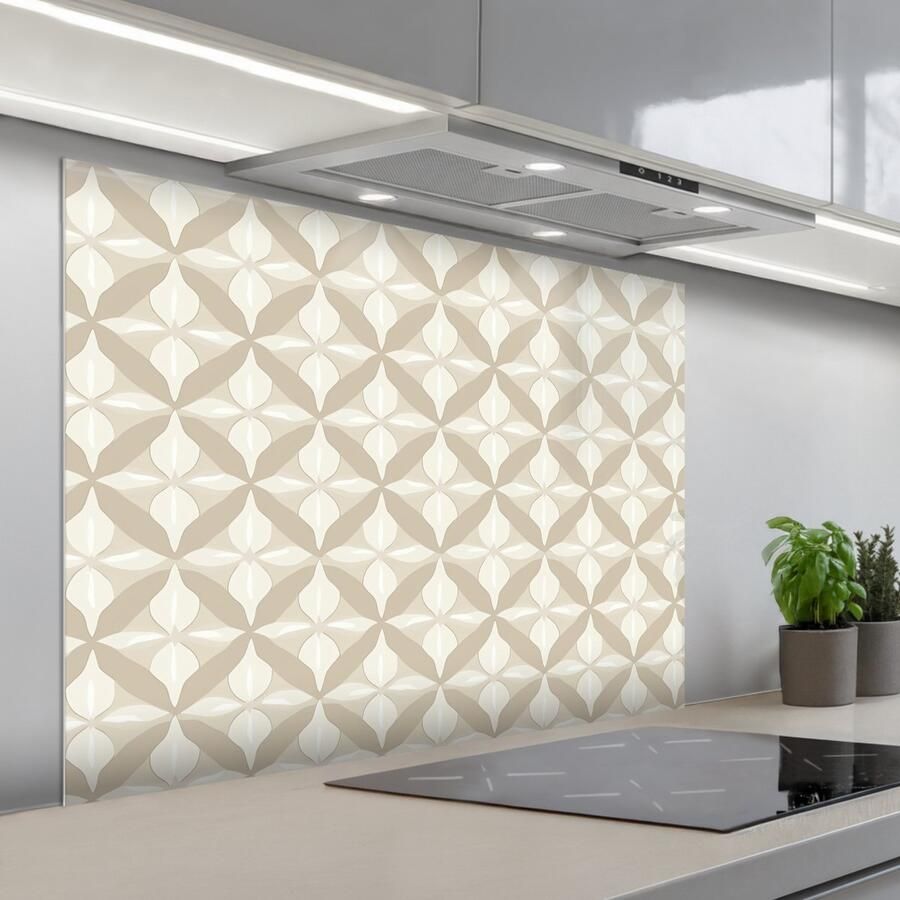 KitchenYeah Spatscherm 100x75 cm Zelfklevende achterwand Patroon Klassiek Beige Keuken muurbeschermer Spatwand fornuis
