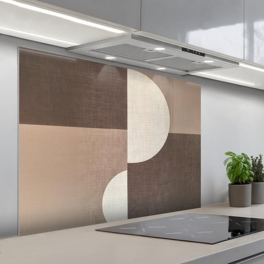 KitchenYeah Spatscherm 100x75 cm Zelfklevende achterwand Raster Halve cirkels Contrast Keuken muurbeschermer Spatwand fornuis