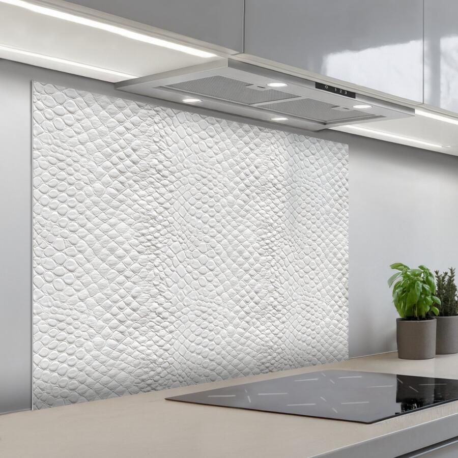 KitchenYeah Spatscherm 100x75 cm Zelfklevende achterwand Slang Patroon Wit Keuken muurbeschermer Spatwand fornuis