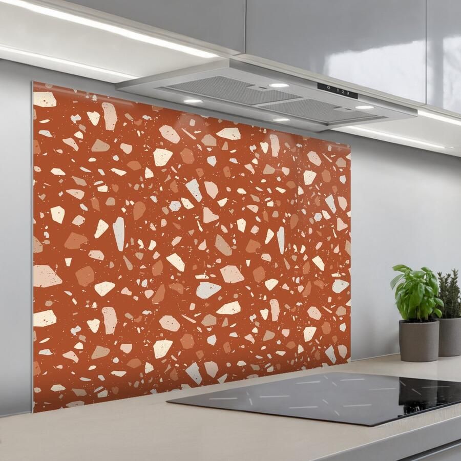 KitchenYeah Spatscherm 100x75 cm Zelfklevende achterwand Terrazzo Patroon Klei Keuken muurbeschermer Spatwand fornuis