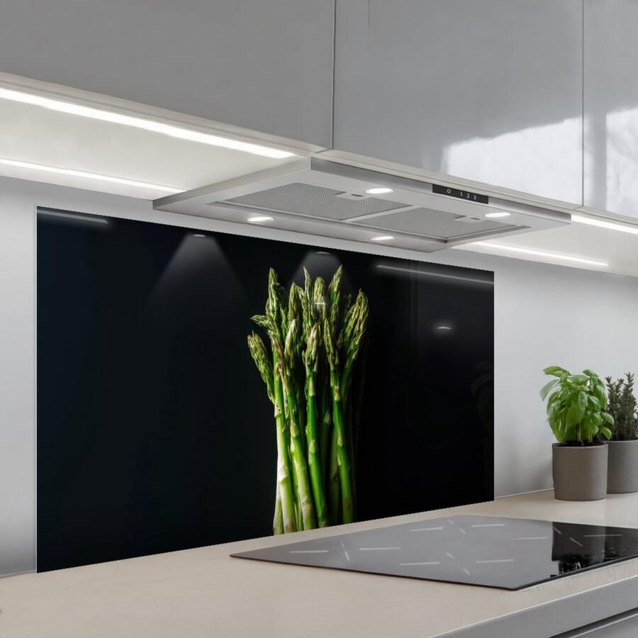 KitchenYeah Spatscherm 120x60 cm Zelfklevende achterwand Asperges Felgroen Keuken muurbeschermer Spatwand fornuis