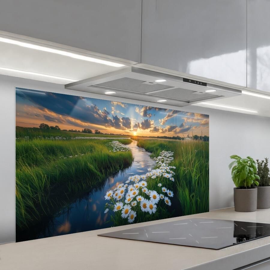 KitchenYeah Spatscherm 120x60 cm Zelfklevende achterwand Beekje Landschap Margriet Keuken muurbeschermer Spatwand fornuis - Foto 1