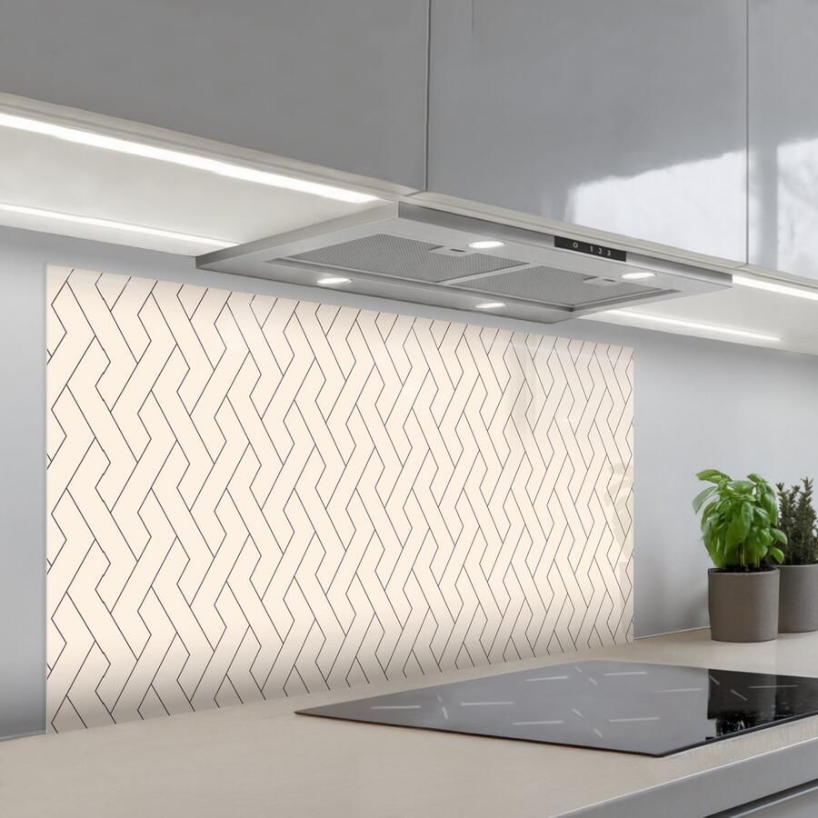 KitchenYeah Spatscherm 120x60 cm Zelfklevende achterwand Beige Zigzag Patroon Keuken muurbeschermer Spatwand fornuis