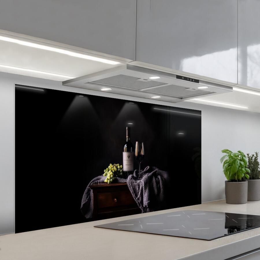 KitchenYeah Spatscherm 120x60 cm Zelfklevende achterwand Druiven Wijn Rood Tafel Keuken muurbeschermer Spatwand fornuis - Foto 1