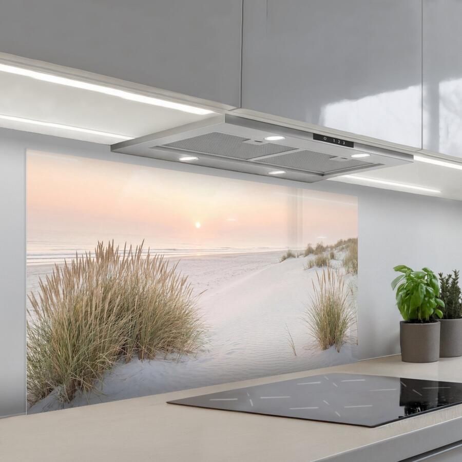 KitchenYeah Spatscherm 120x60 cm Zelfklevende achterwand Horizon Duinlandschap Zand Keuken muurbeschermer Spatwand fornuis