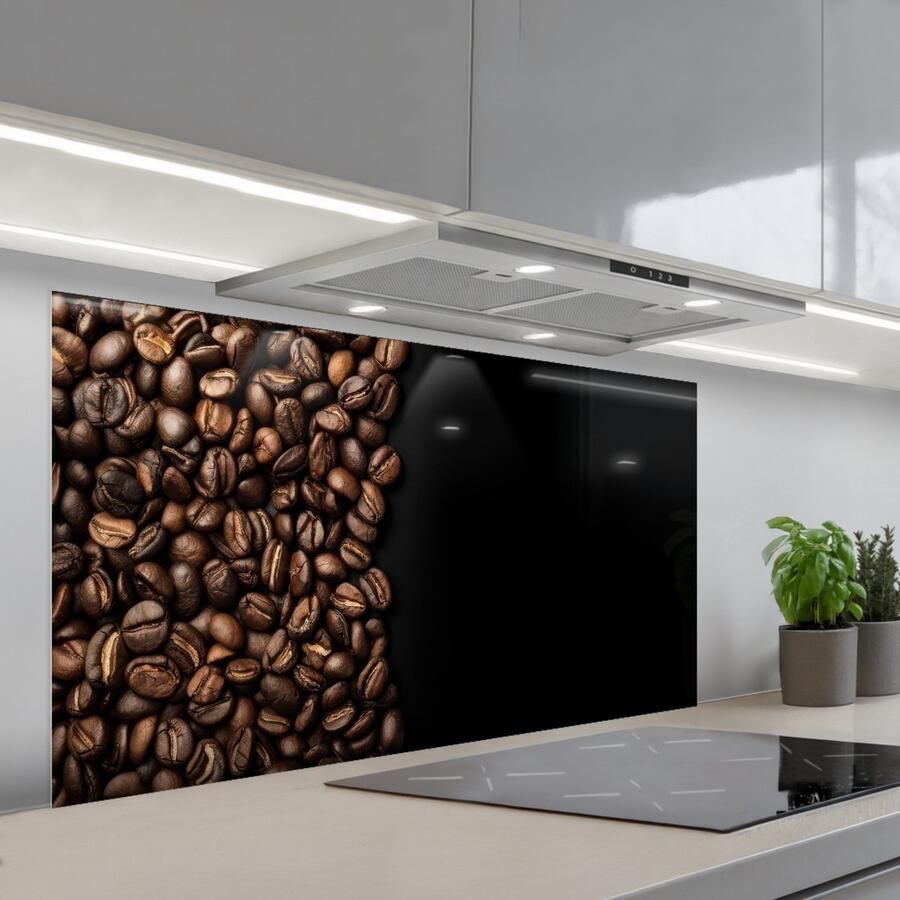 KitchenYeah Spatscherm 120x60 cm Zelfklevende achterwand Koffiebonen Zwart Eenvoudig Keuken muurbeschermer Spatwand fornuis