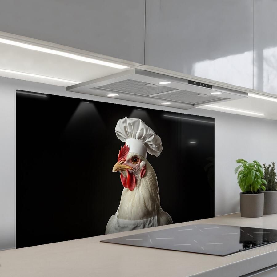 KitchenYeah Spatscherm 120x60 cm Zelfklevende achterwand Kok Rood Kip Keuken muurbeschermer Spatwand fornuis