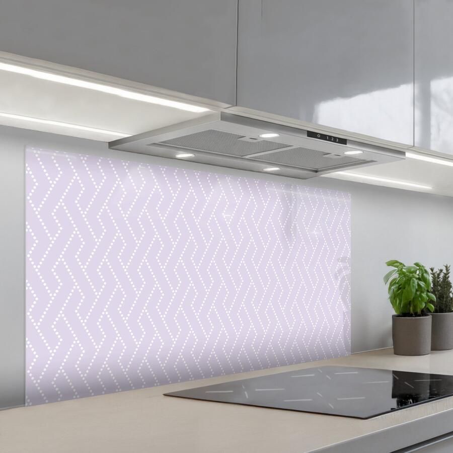 KitchenYeah Spatscherm 120x60 cm Zelfklevende achterwand Lila Stippen Wit Patroon Keuken muurbeschermer Spatwand fornuis