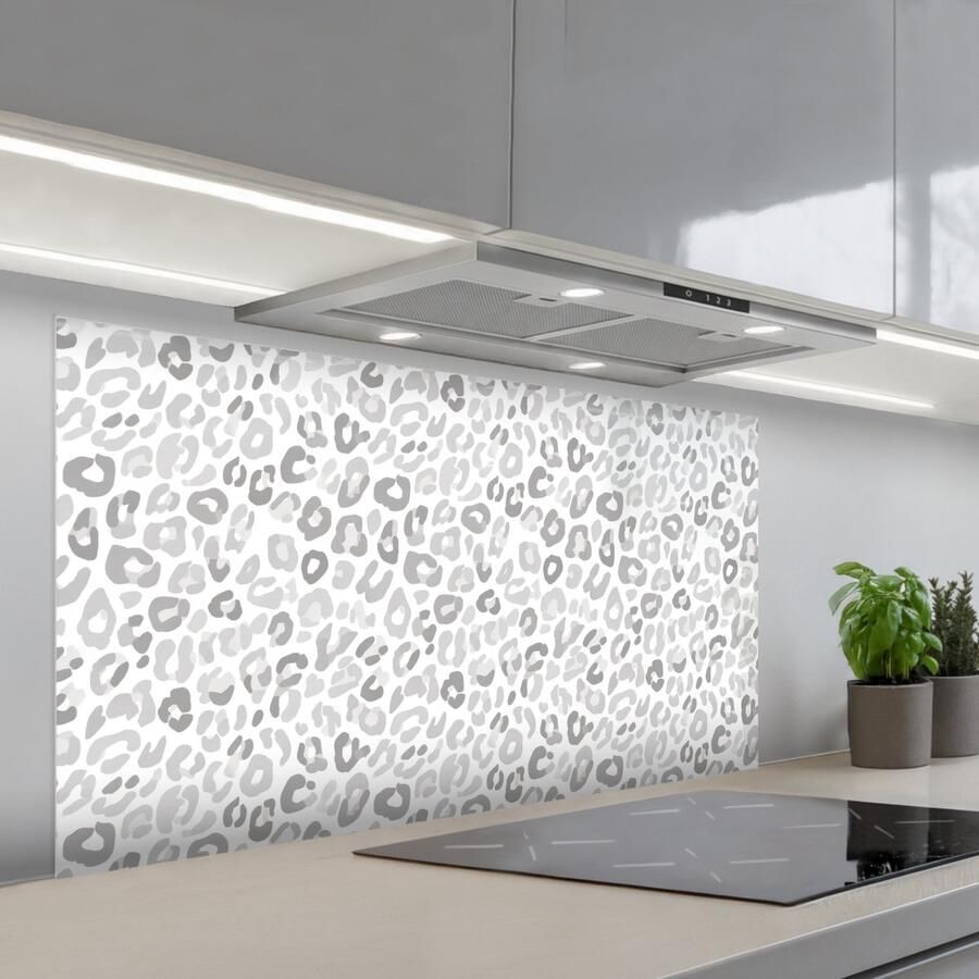 KitchenYeah Spatscherm 120x60 cm Zelfklevende achterwand Luipaard Motief Grijs Keuken muurbeschermer Spatwand fornuis