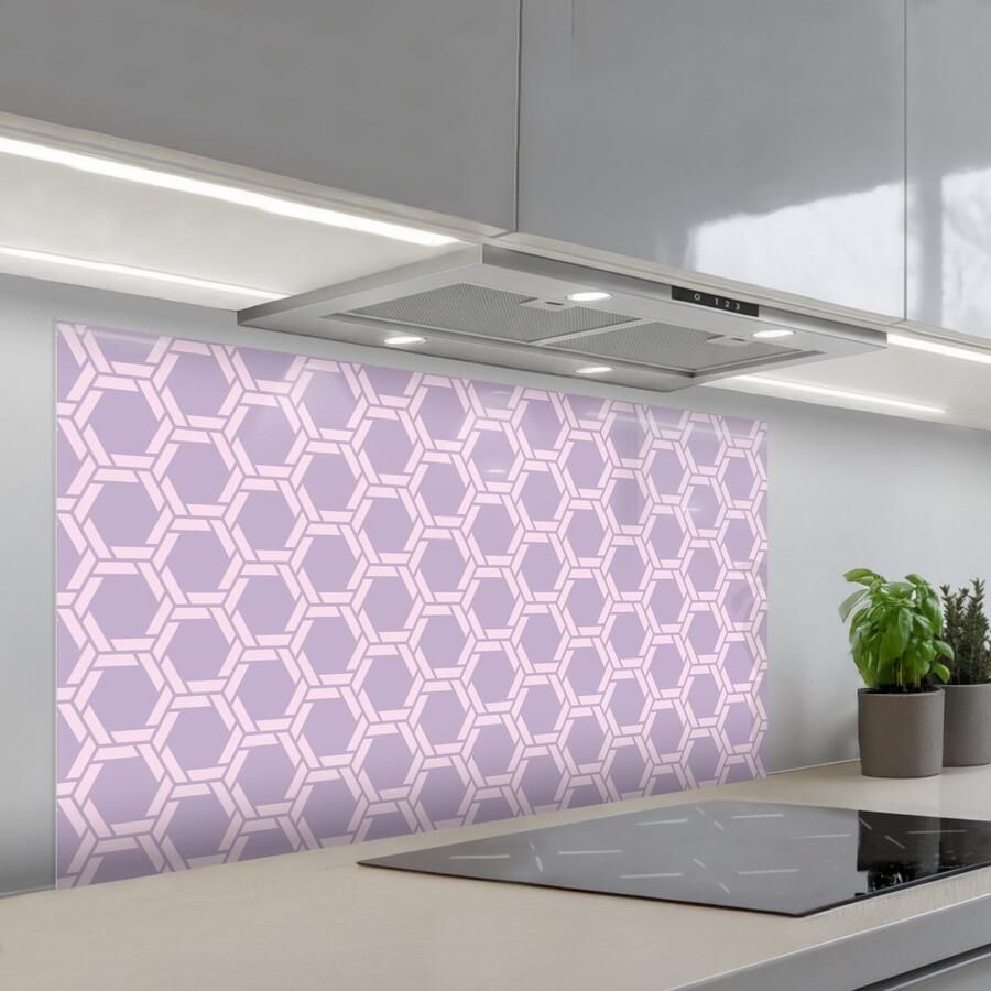 KitchenYeah Spatscherm 120x60 cm Zelfklevende achterwand Patroon Roze Paars Keuken muurbeschermer Spatwand fornuis