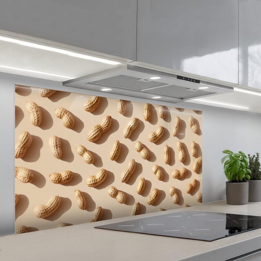 KitchenYeah Spatscherm 120x60 cm Zelfklevende achterwand Pinda's Patroon Beige Keuken muurbeschermer Spatwand fornuis - Foto 1