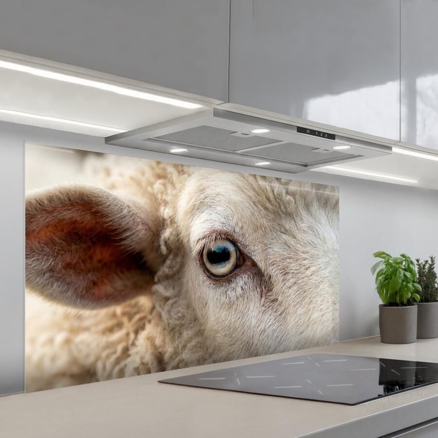 KitchenYeah Spatscherm 120x60 cm Zelfklevende achterwand Schaap Oog Wit Keuken muurbeschermer Spatwand fornuis