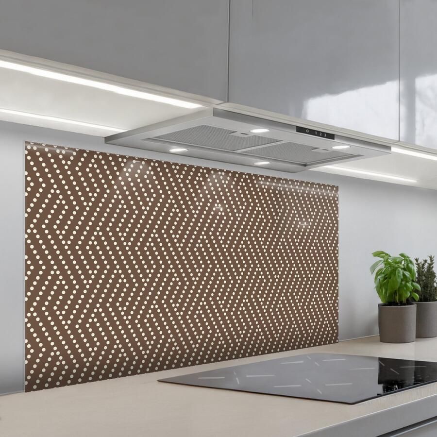 KitchenYeah Spatscherm 120x60 cm Zelfklevende achterwand Stippen Bruin Beige Patroon Keuken muurbeschermer Spatwand fornuis