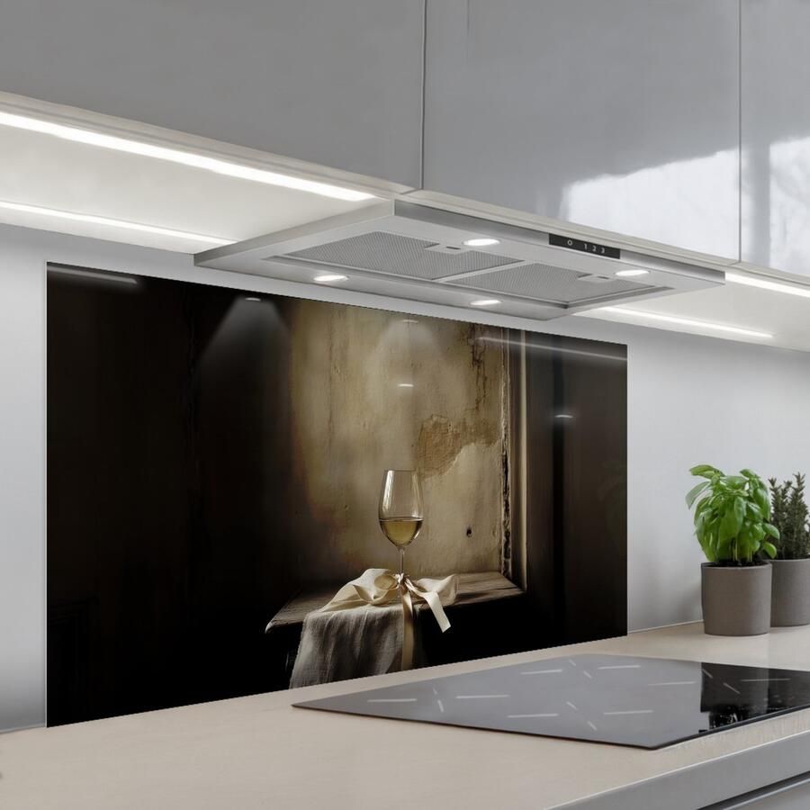 KitchenYeah Spatscherm 120x60 cm Zelfklevende achterwand Strik Beige Witte Wijn Keuken muurbeschermer Spatwand fornuis