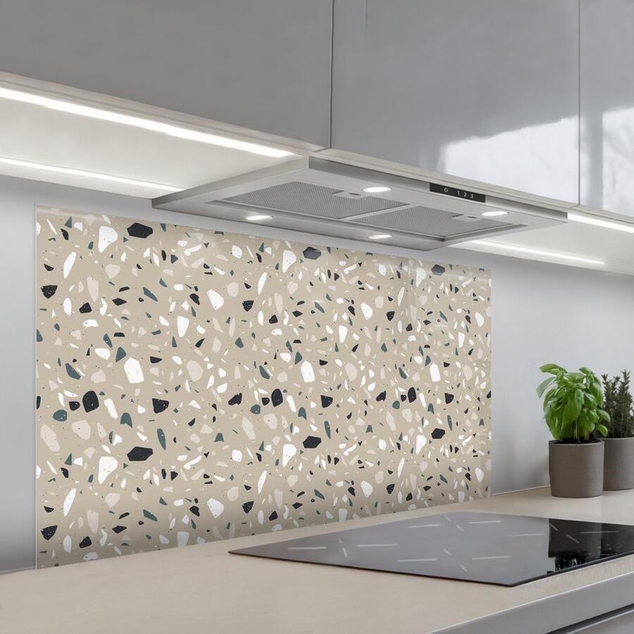 KitchenYeah Spatscherm 120x60 cm Zelfklevende achterwand Terrazzo Patroon Groen Keuken muurbeschermer Spatwand fornuis