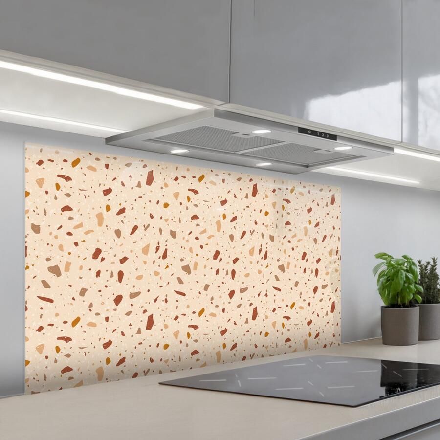 KitchenYeah Spatscherm 120x60 cm Zelfklevende achterwand Terrazzo Patroon Kleurrijk Steen Keuken muurbeschermer Spatwand fornuis