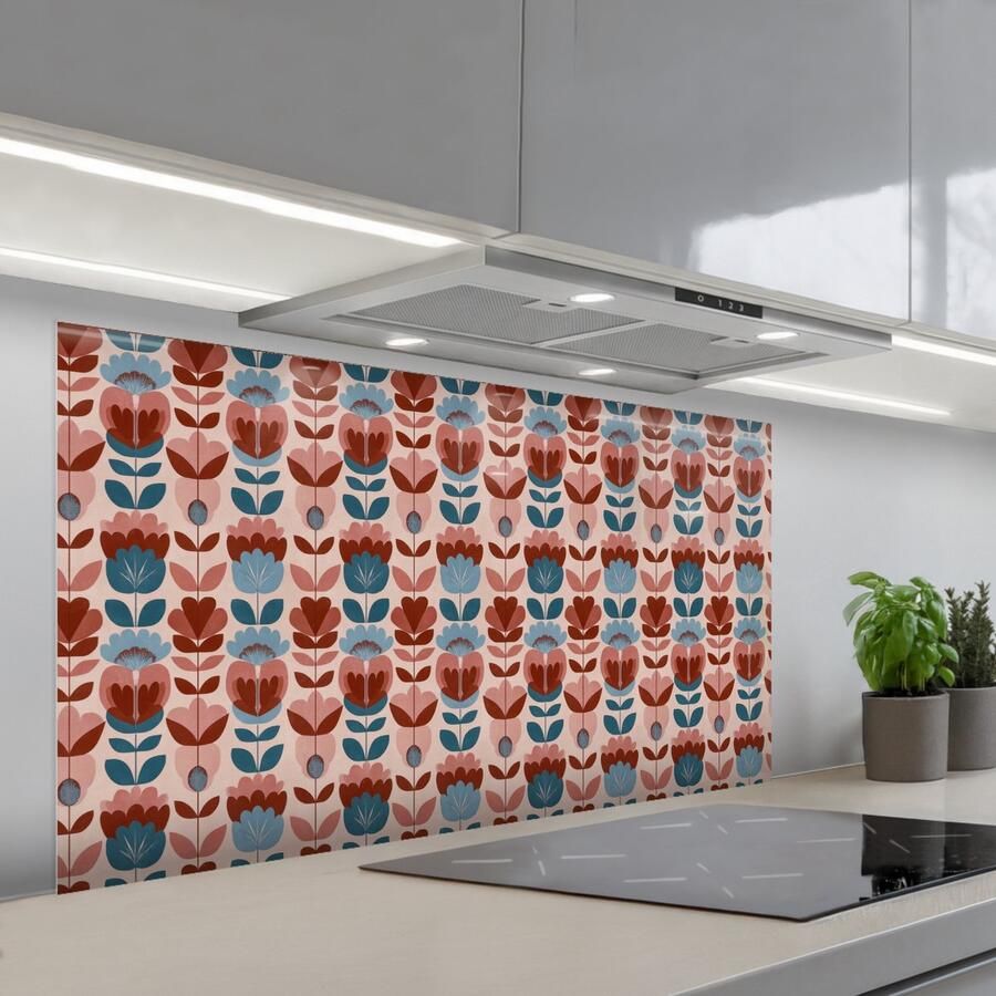 KitchenYeah Spatscherm 120x60 cm Zelfklevende achterwand Vintage Motief Kleurrijk Keuken muurbeschermer Spatwand fornuis