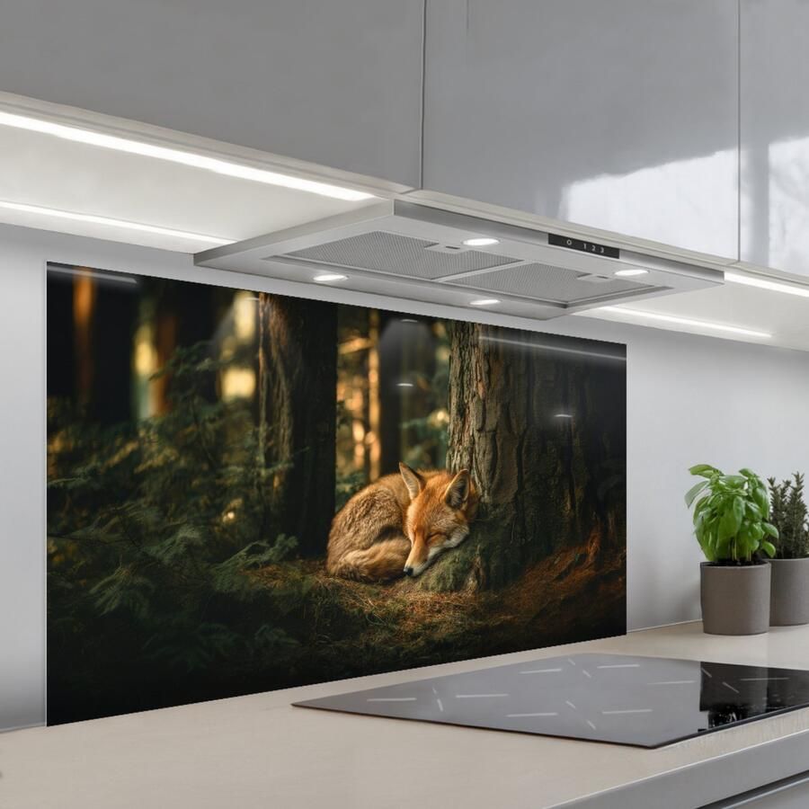KitchenYeah Spatscherm 120x60 cm Zelfklevende achterwand Vos Bos Slapen Keuken muurbeschermer Spatwand fornuis