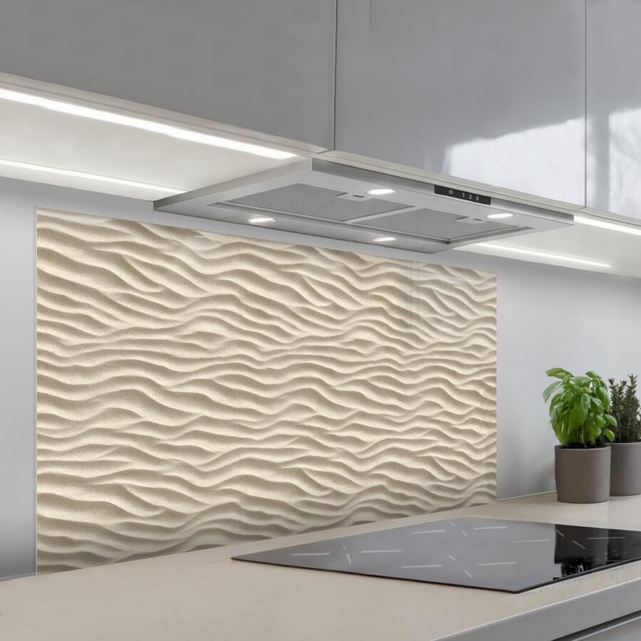 KitchenYeah Spatscherm 120x60 cm Zelfklevende achterwand Zand Golven Beige Keuken muurbeschermer Spatwand fornuis