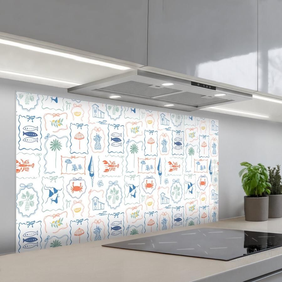 KitchenYeah Spatscherm 120x60 cm Zelfklevende achterwand Zee Sfeer Strand Multi Keuken muurbeschermer Spatwand fornuis
