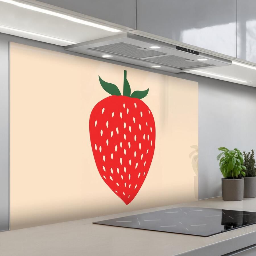 KitchenYeah Spatscherm 120x80 cm Zelfklevende achterwand Aardbei Rood Modern Boho Keuken muurbeschermer Spatwand fornuis