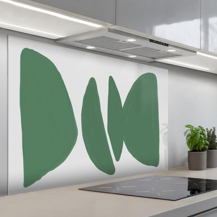 KitchenYeah Spatscherm 120x80 cm Zelfklevende achterwand Abstract Groen Vormen Modern Keuken muurbeschermer Spatwand fornuis