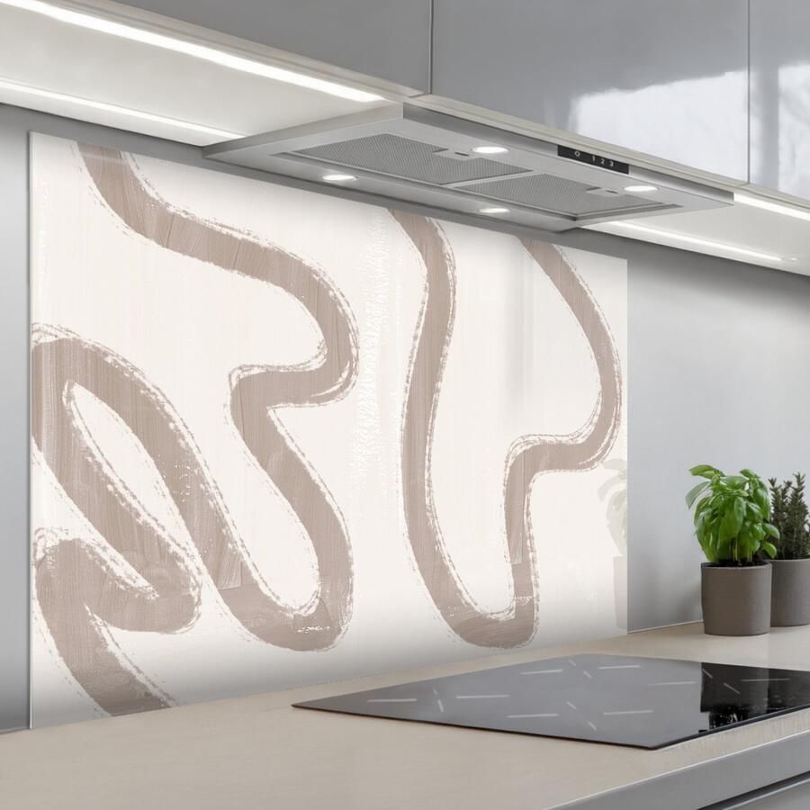 KitchenYeah Spatscherm 120x80 cm Zelfklevende achterwand Abstract Moderne kunst Beige Keuken muurbeschermer Spatwand fornuis - Foto 2