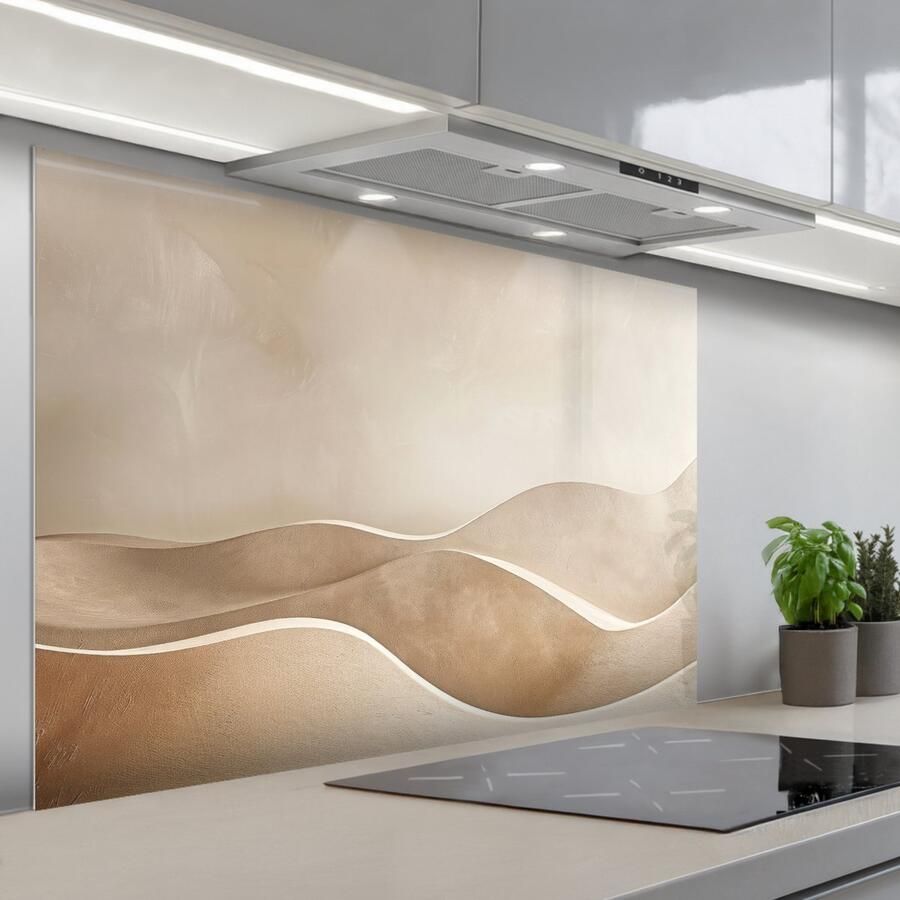 KitchenYeah Spatscherm 120x80 cm Zelfklevende achterwand Beige Natuur Abstract Modern Keuken muurbeschermer Spatwand fornuis