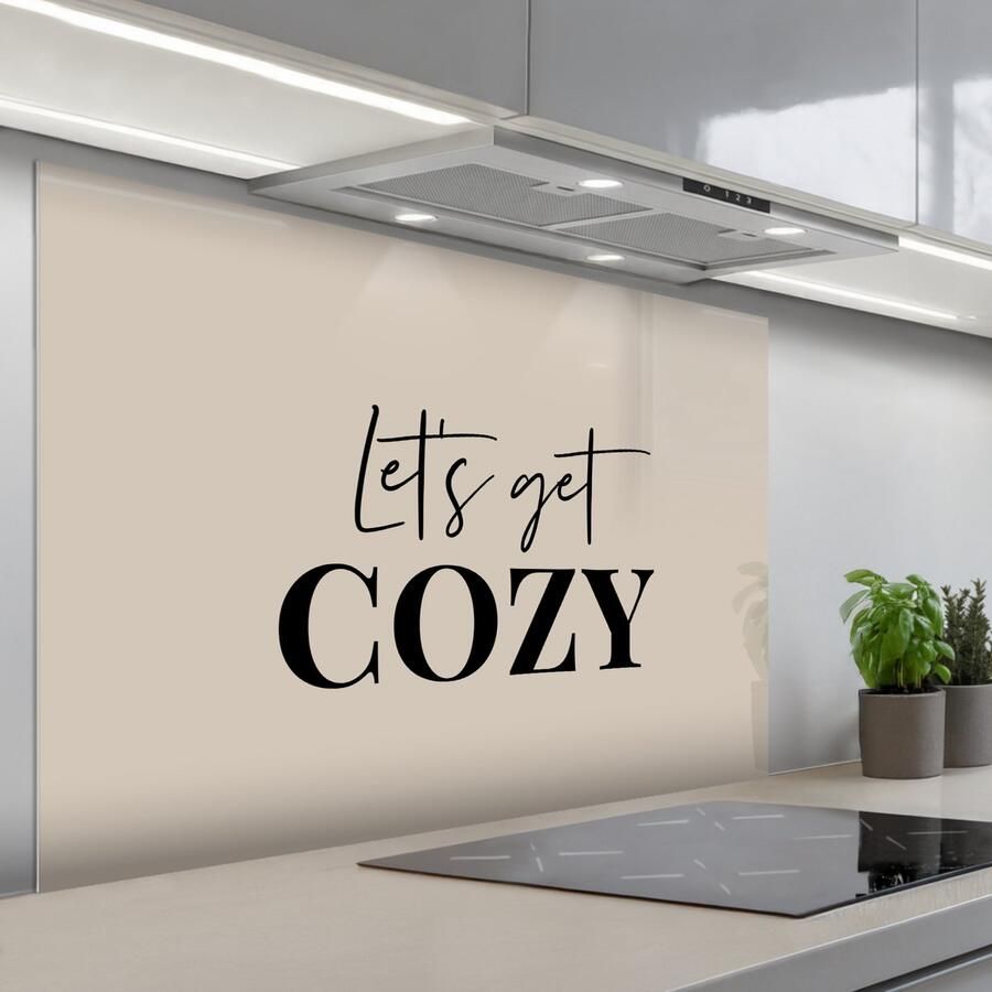 KitchenYeah Spatscherm 120x80 cm Zelfklevende achterwand Beige Winter Quote Cozy Keuken muurbeschermer Spatwand fornuis