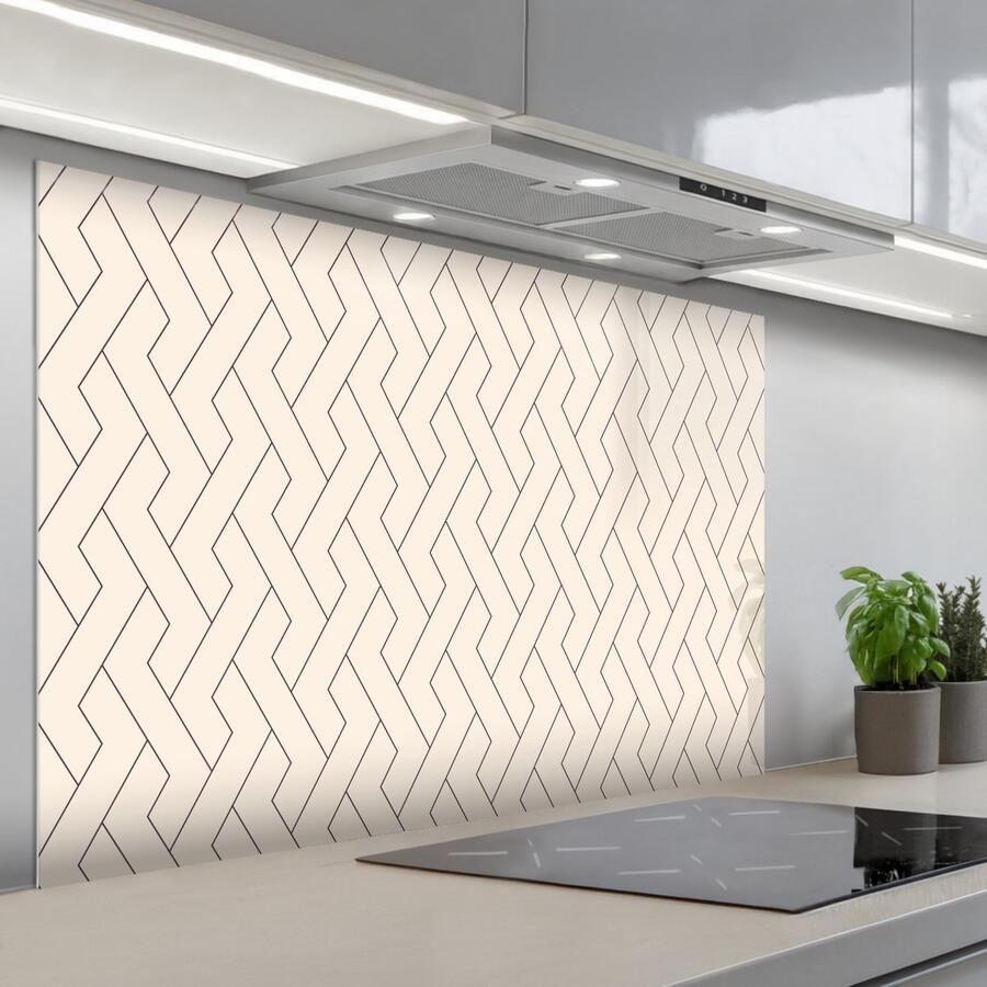 KitchenYeah Spatscherm 120x80 cm Zelfklevende achterwand Beige Zigzag Patroon Keuken muurbeschermer Spatwand fornuis