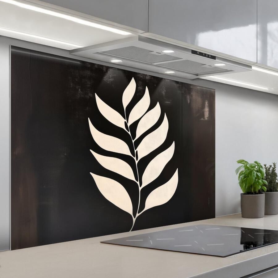 KitchenYeah Spatscherm 120x80 cm Zelfklevende achterwand Blad Wit Minimalistisch Keuken muurbeschermer Spatwand fornuis