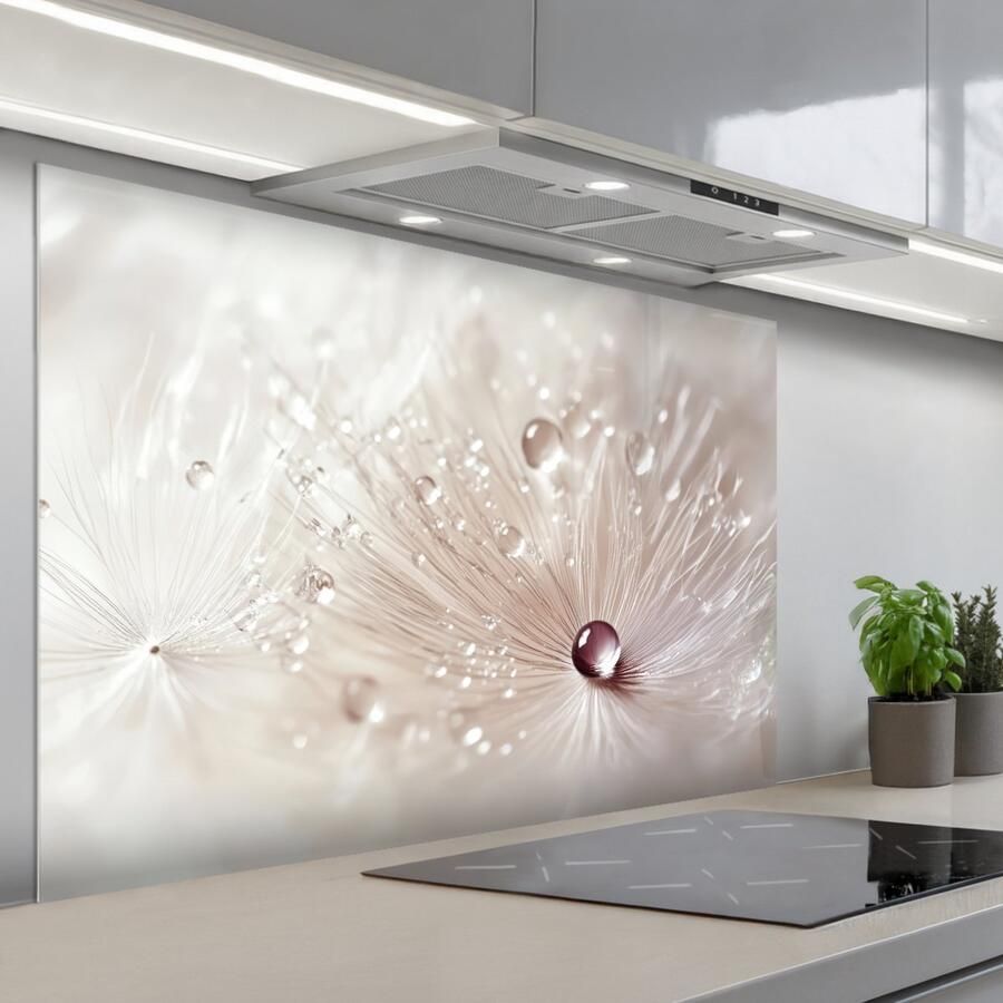 KitchenYeah Spatscherm 120x80 cm Zelfklevende achterwand Bloem Abstract Wit Water Natuur Keuken muurbeschermer Spatwand fornuis