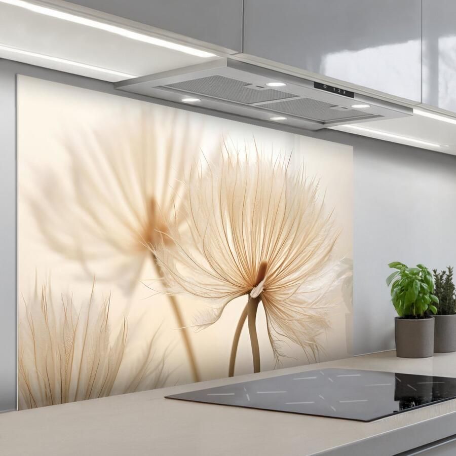 KitchenYeah Spatscherm 120x80 cm Zelfklevende achterwand Bloemen Beige Natuur Keuken muurbeschermer Spatwand fornuis