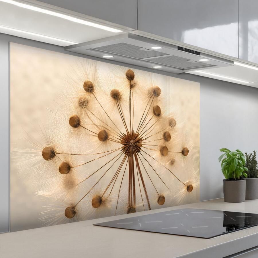 KitchenYeah Spatscherm 120x80 cm Zelfklevende achterwand Bloemen Bruin Planten Botanisch Keuken muurbeschermer Spatwand fornuis