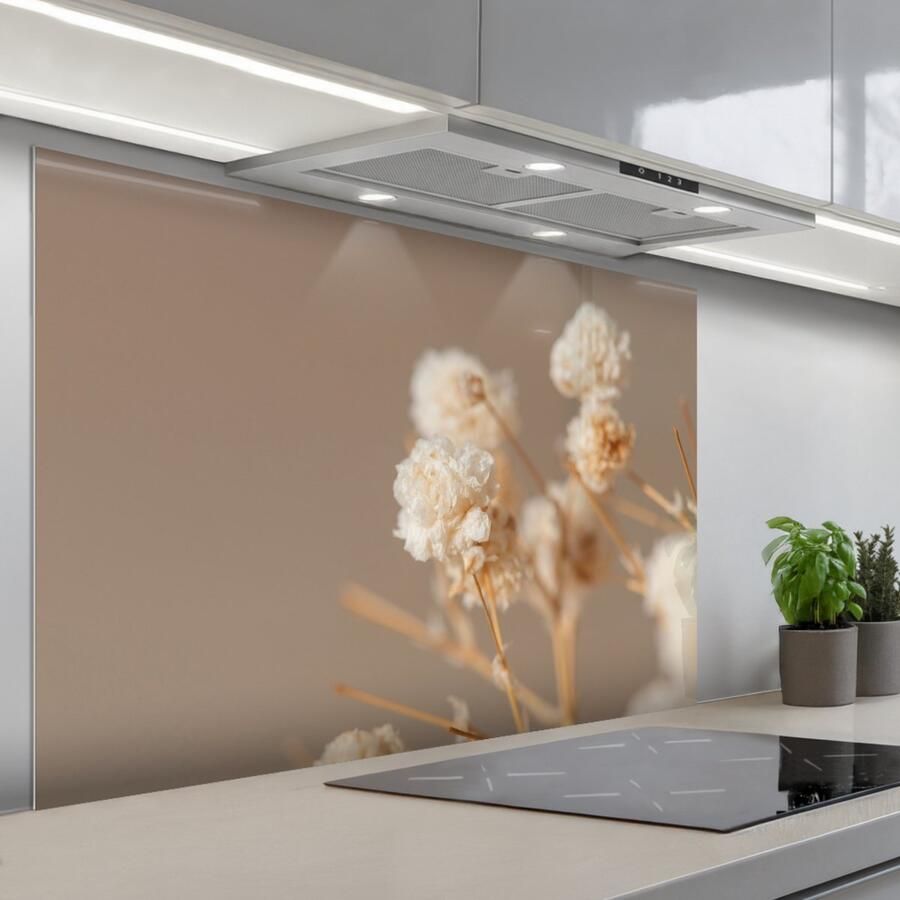 KitchenYeah Spatscherm 120x80 cm Zelfklevende achterwand Bloemen Wit Natuur Pastel Keuken muurbeschermer Spatwand fornuis