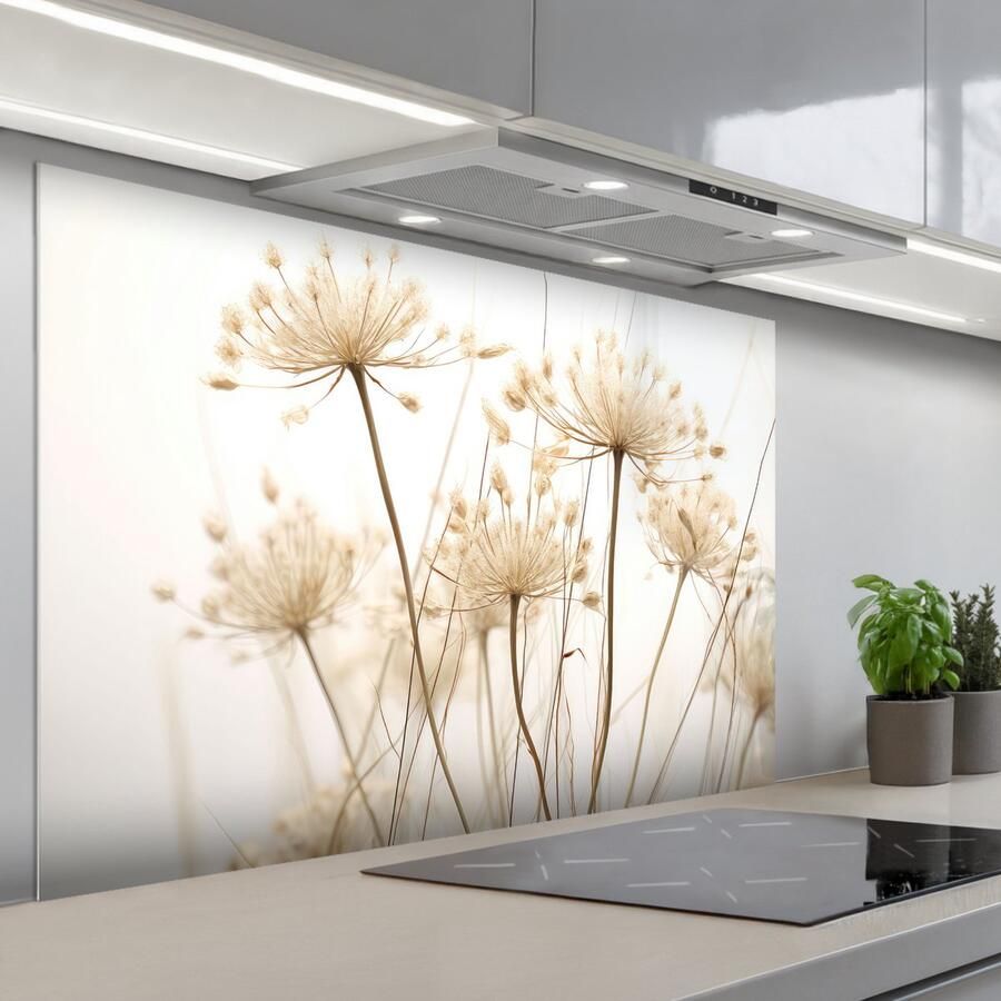 KitchenYeah Spatscherm 120x80 cm Zelfklevende achterwand Bloemen Wit Zonlicht Keuken muurbeschermer Spatwand fornuis
