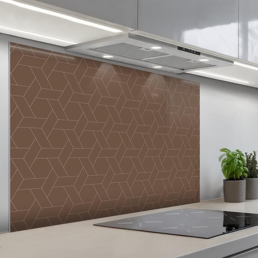 KitchenYeah Spatscherm 120x80 cm Zelfklevende achterwand Bruin Roze Patroon Keuken muurbeschermer Spatwand fornuis