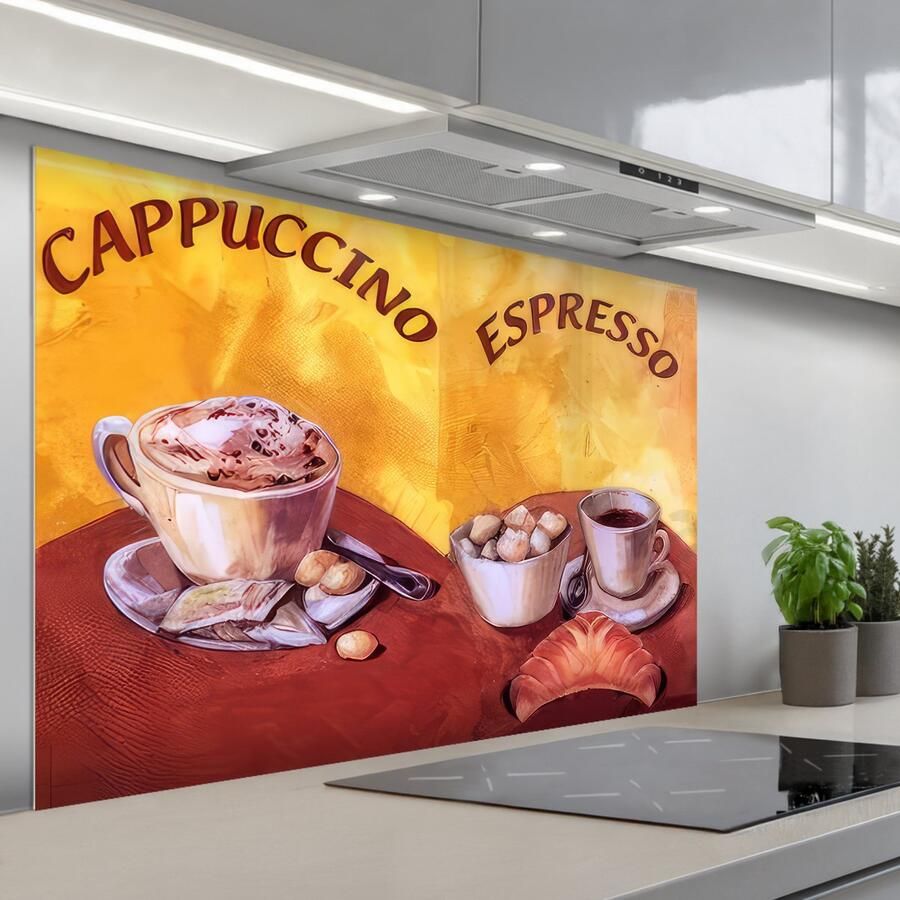 KitchenYeah Spatscherm 120x80 cm Zelfklevende achterwand Cappuccino Espresso Koffie Vintage Keuken muurbeschermer Spatwand fornuis