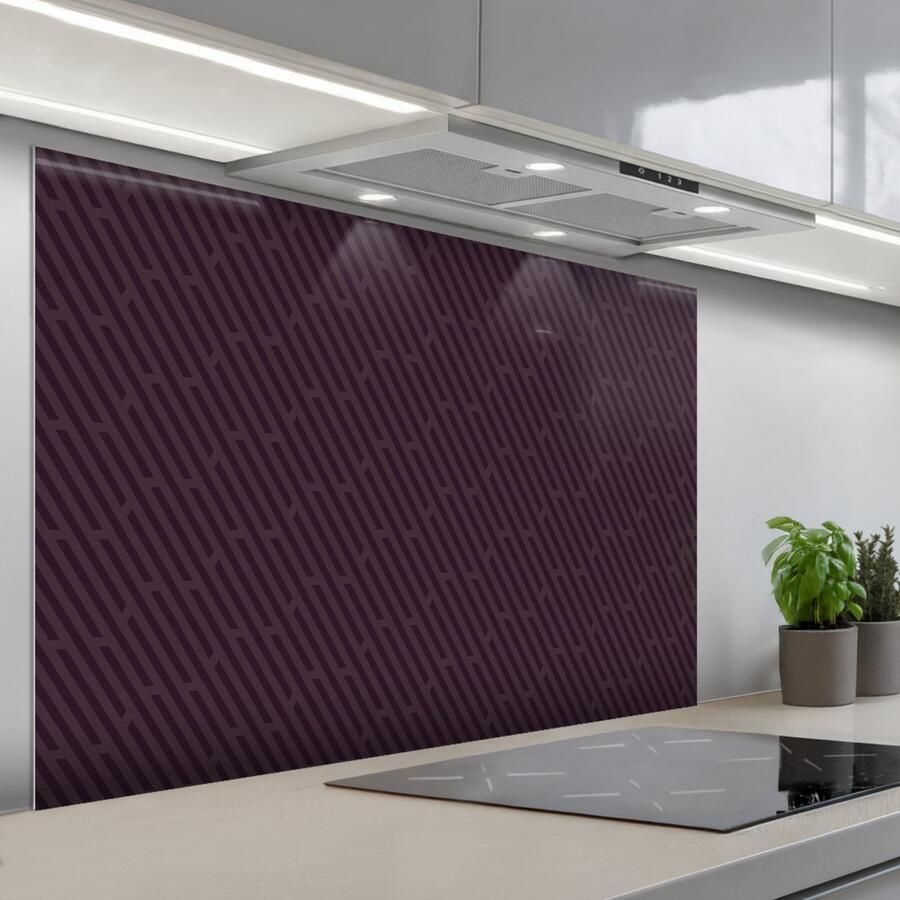 KitchenYeah Spatscherm 120x80 cm Zelfklevende achterwand Donker Paars Patroon Strepen Keuken muurbeschermer Spatwand fornuis