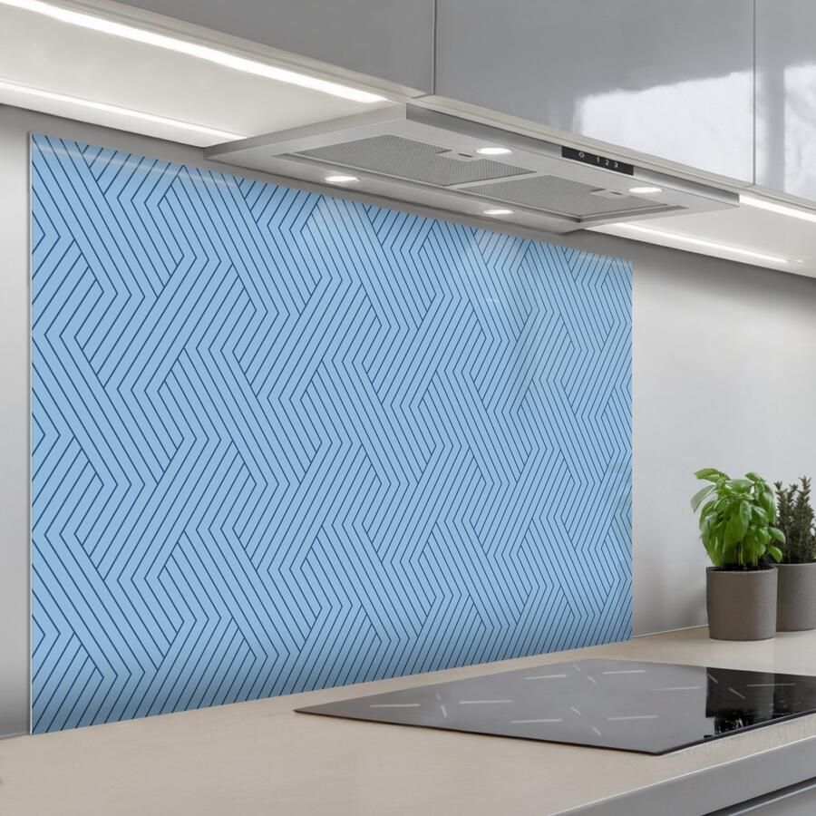 KitchenYeah Spatscherm 120x80 cm Zelfklevende achterwand Donkerblauw Patroon Lijnen Keuken muurbeschermer Spatwand fornuis