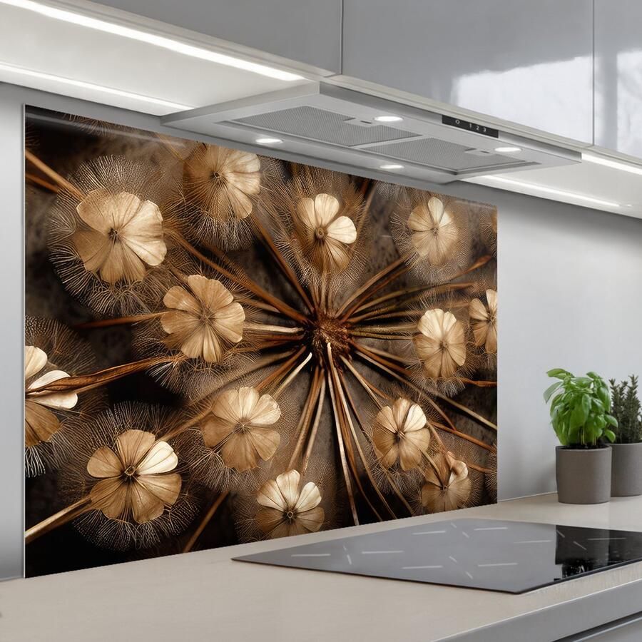 KitchenYeah Spatscherm 120x80 cm Zelfklevende achterwand Droogbloemen Bruin Natuur Keuken muurbeschermer Spatwand fornuis