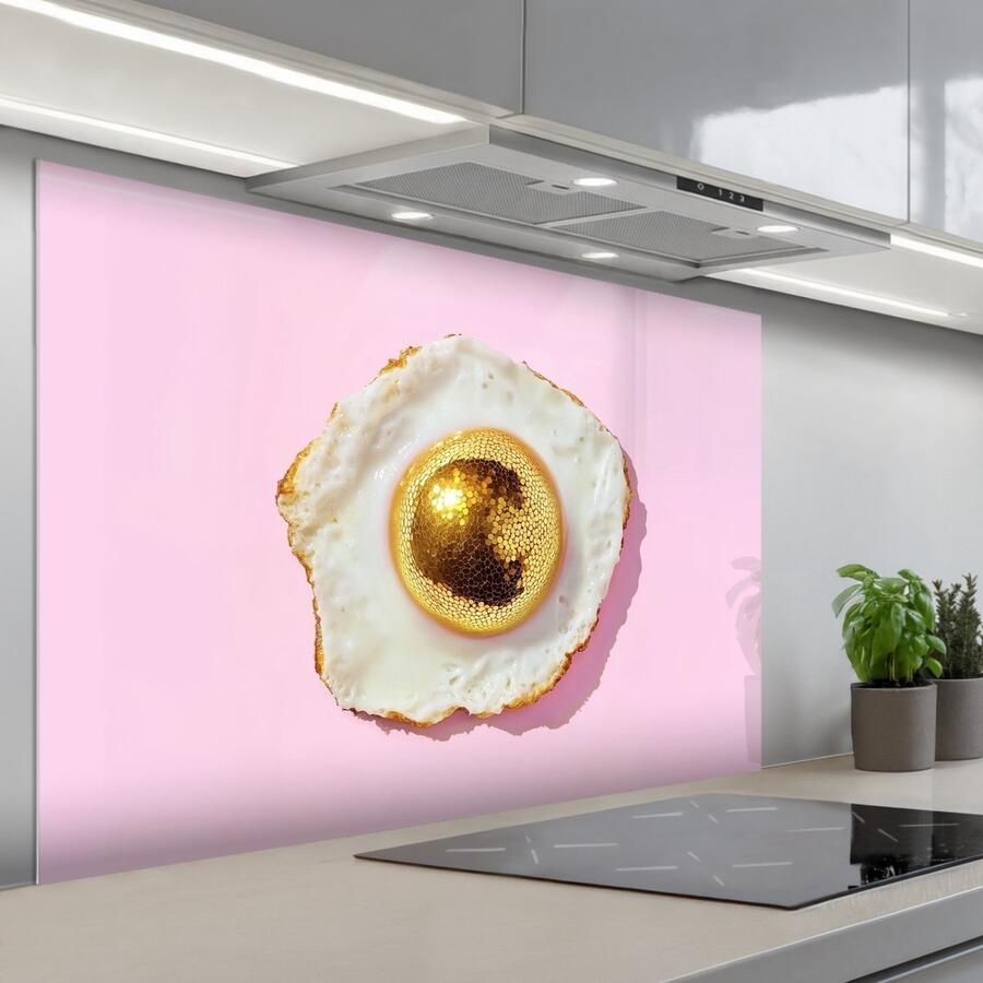 KitchenYeah Spatscherm 120x80 cm Zelfklevende achterwand Ei Disco Ontbijt Glitter Keuken muurbeschermer Spatwand fornuis - Foto 1