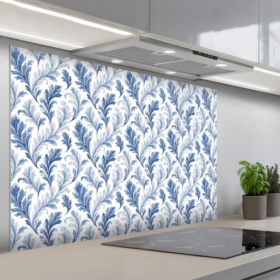 KitchenYeah Spatscherm 120x80 cm Zelfklevende achterwand Frans Citroen Bladeren Blauw Keuken muurbeschermer Spatwand fornuis