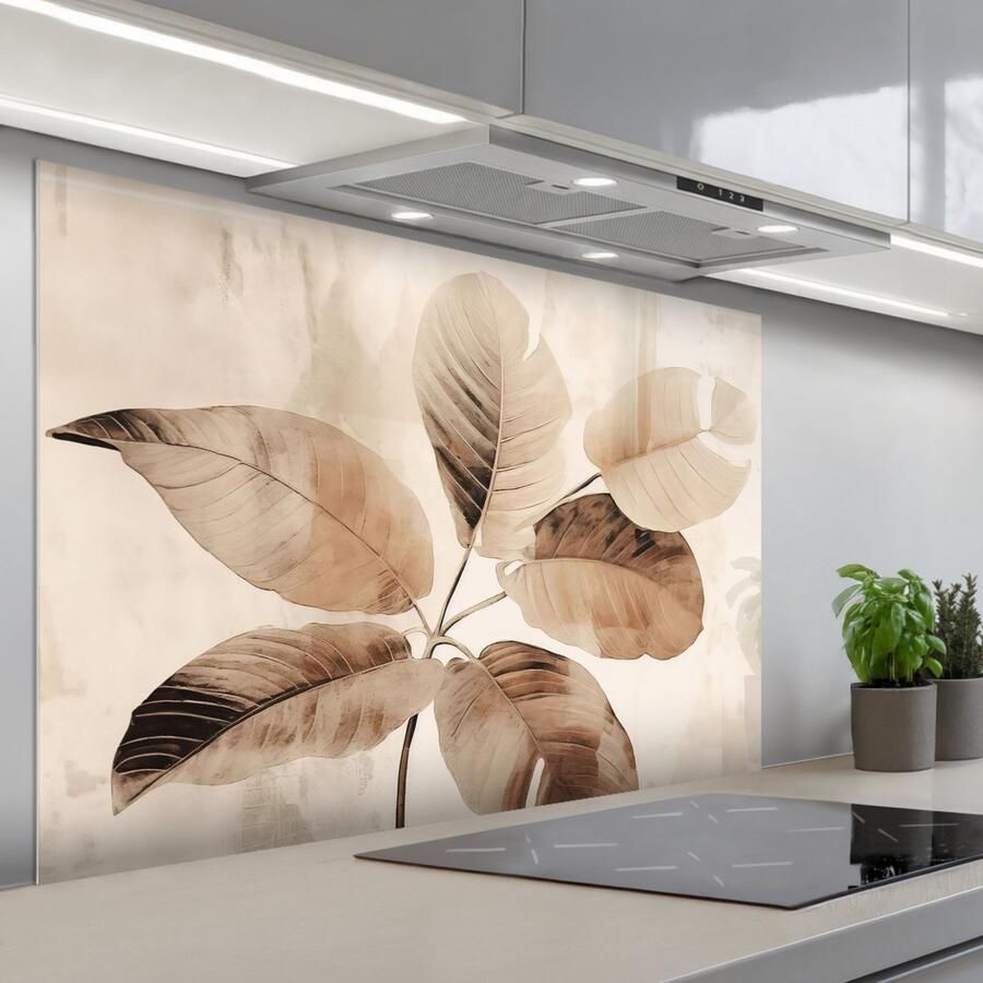 KitchenYeah Spatscherm 120x80 cm Zelfklevende achterwand Gedroogde plant Natuur Bruin Planten Keuken muurbeschermer Spatwand fornuis