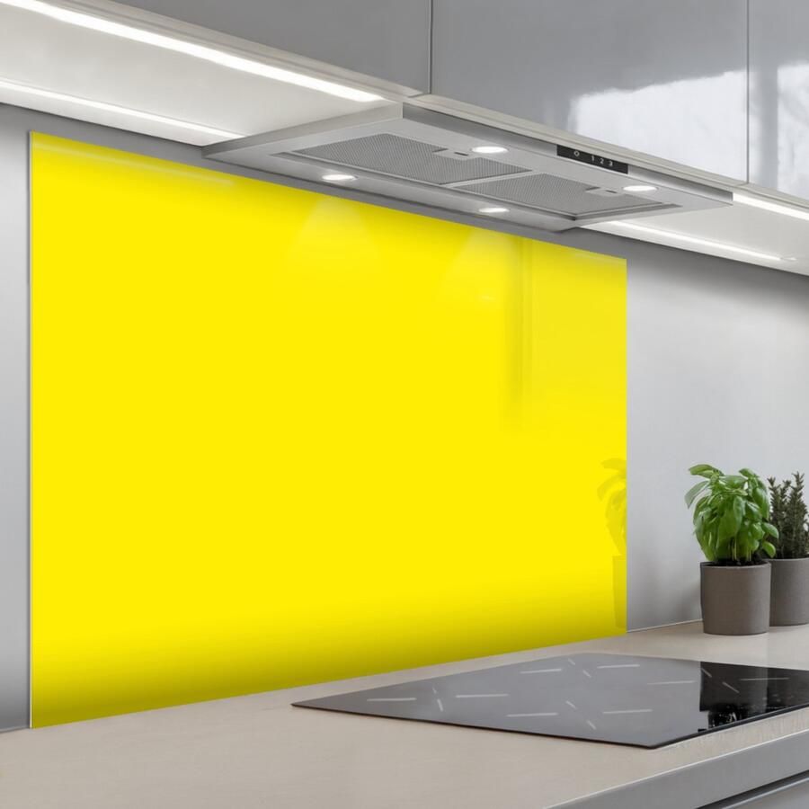 KitchenYeah Spatscherm 120x80 cm Zelfklevende achterwand Geel Citroen Neon Kleuren Keuken muurbeschermer Spatwand fornuis