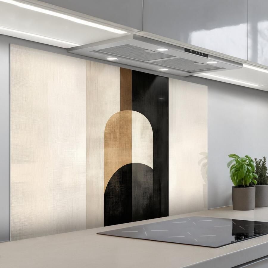 KitchenYeah Spatscherm 120x80 cm Zelfklevende achterwand Geometrische Vormen Wit Keuken muurbeschermer Spatwand fornuis - Foto 1