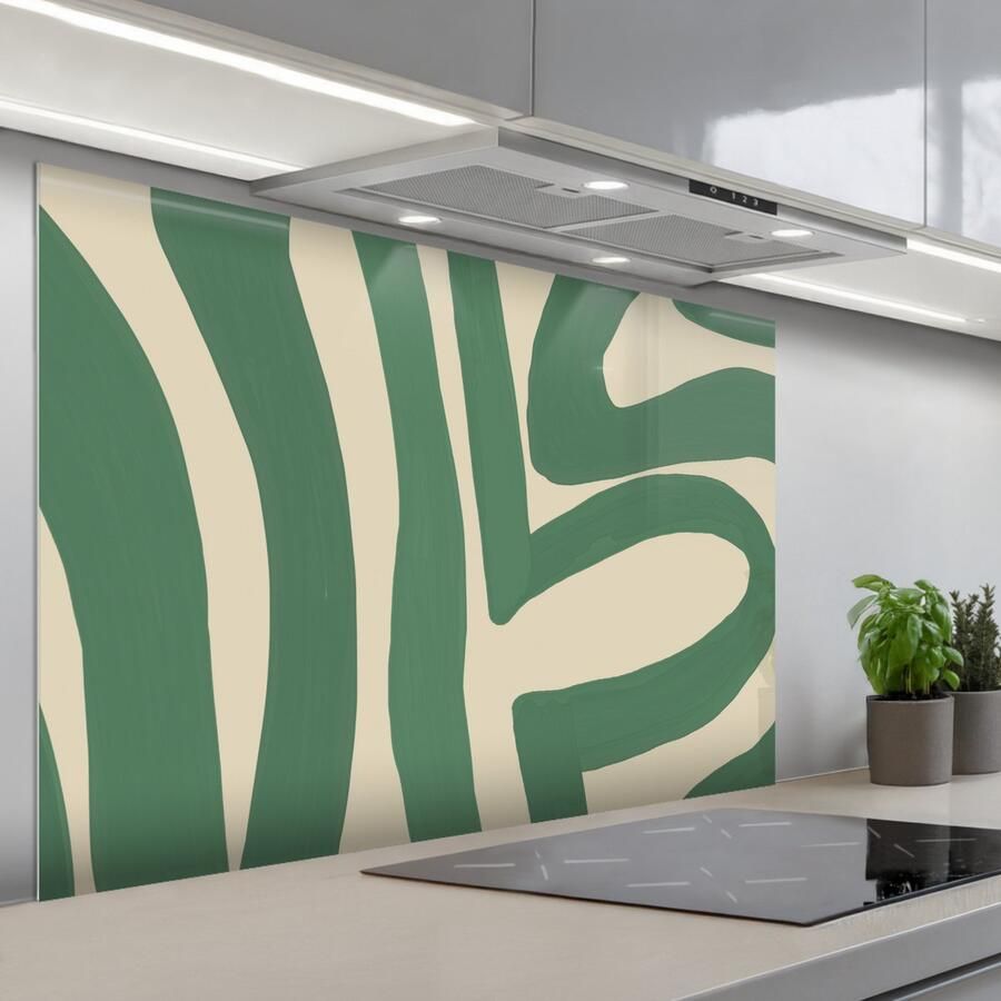 KitchenYeah Spatscherm 120x80 cm Zelfklevende achterwand Groen Kunst Abstract Keuken muurbeschermer Spatwand fornuis
