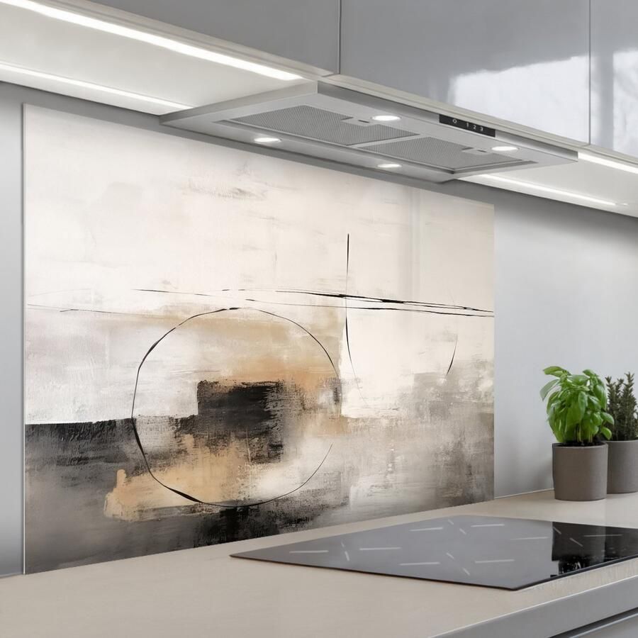 KitchenYeah Spatscherm 120x80 cm Zelfklevende achterwand Kunst Abstract Grijs Industrieel Keuken muurbeschermer Spatwand fornuis