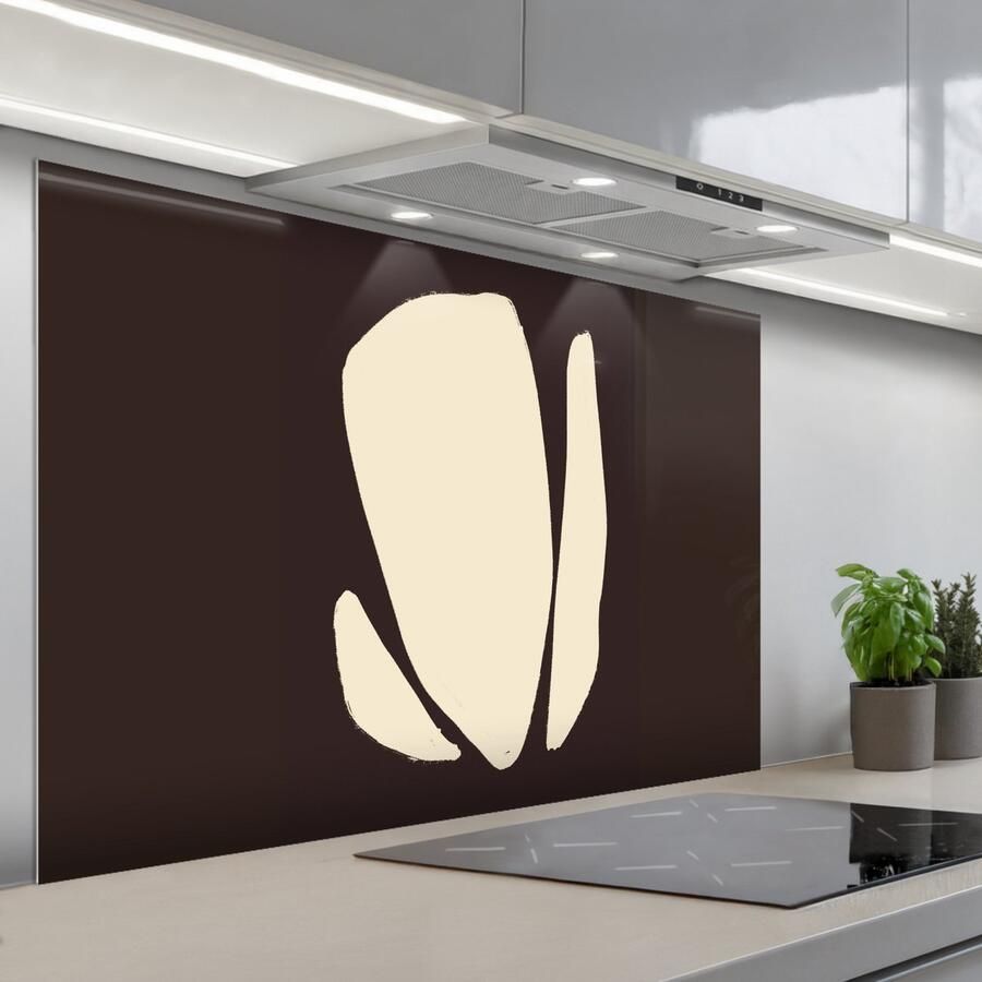 KitchenYeah Spatscherm 120x80 cm Zelfklevende achterwand Kunst Modern Bruin Abstract Keuken muurbeschermer Spatwand fornuis