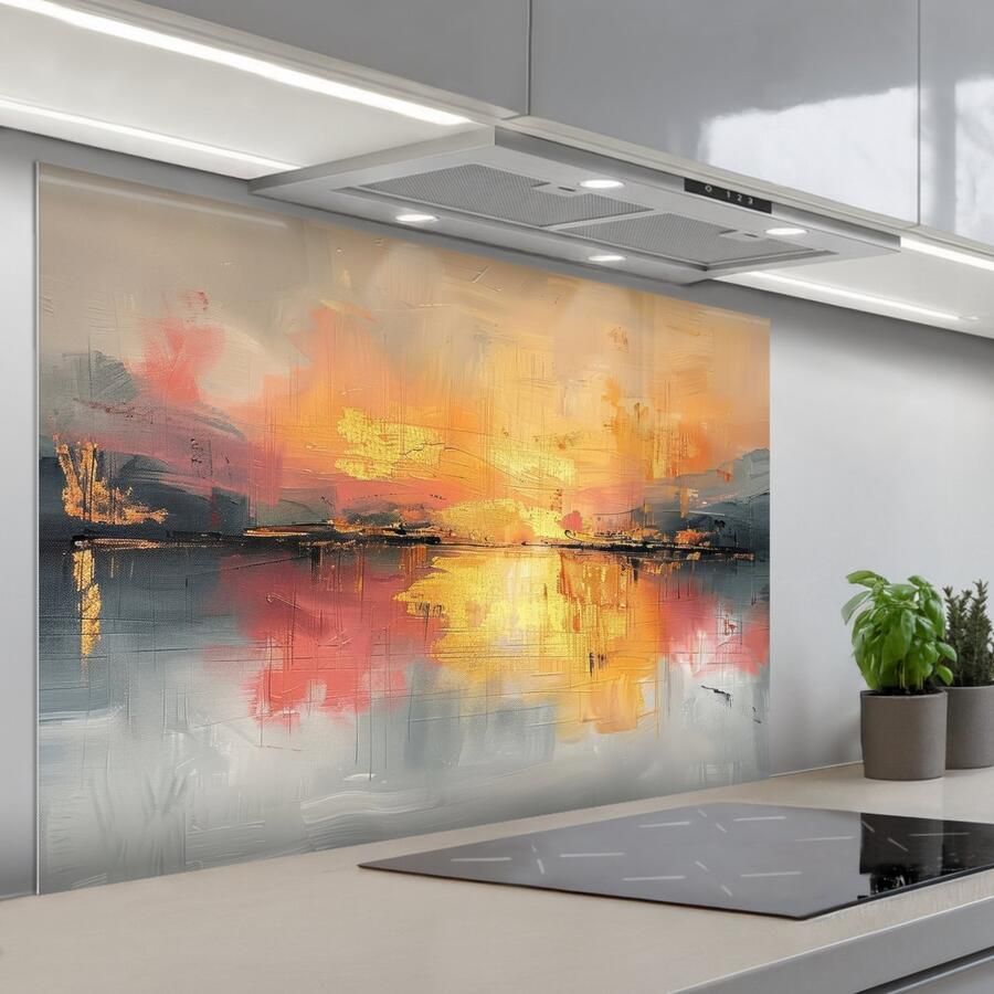 KitchenYeah Spatscherm 120x80 cm Zelfklevende achterwand Modern Abstract Goud Roze Keuken muurbeschermer Spatwand fornuis